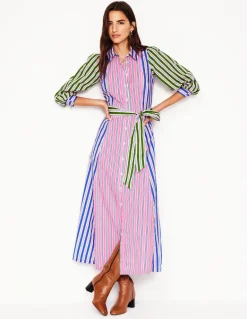 Clara Cotton Shirt Dress-Pink Rose, Red Stripe-Boden New