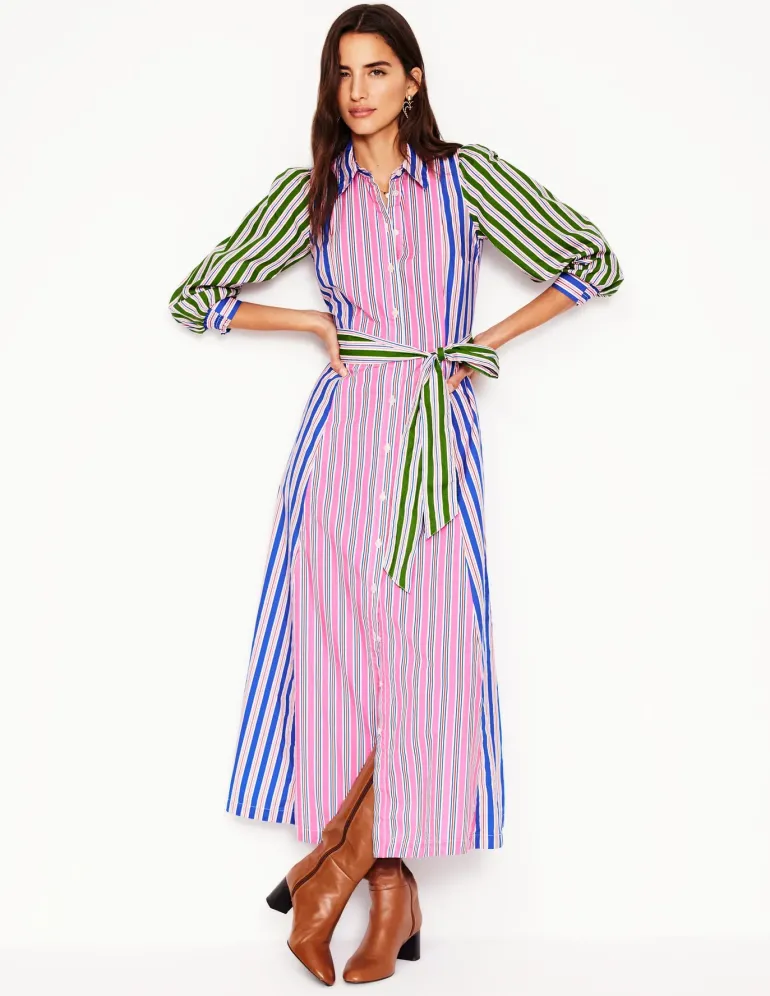 Clara Cotton Shirt Dress-Pink Rose, Red Stripe-Boden New