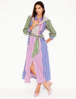 Clara Cotton Shirt Dress-Pink Rose, Red Stripe-Boden New
