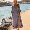 Clara Linen Blend Shirt Dress-Blue Chambray, Embroidered-Boden Clearance