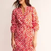 Cleo Tie Waist Linen Dress-Flame Scarlet, Maze-Boden Outlet