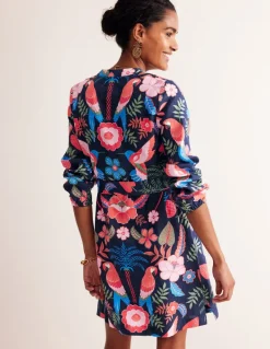 Cleo Tie Waist Linen Dress-Multi, Tropic Parrot-Boden Shop