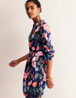 Cleo Tie Waist Linen Dress-Multi, Tropic Parrot-Boden Shop