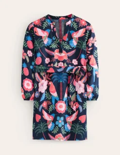Cleo Tie Waist Linen Dress-Multi, Tropic Parrot-Boden Shop