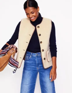 Clerkenwell Borg Button Gilet-Natural Faux Fur-Boden Discount