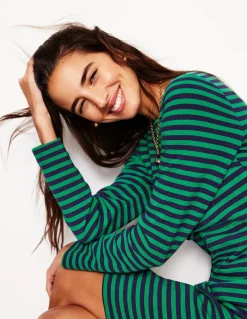 Cornelia Ottoman Dress-Rich Emerald, Navy Stripe-Boden Sale