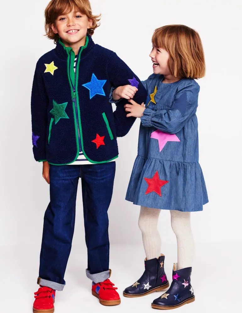 Cosy Borg Jacket-College Navy Star-Boden New