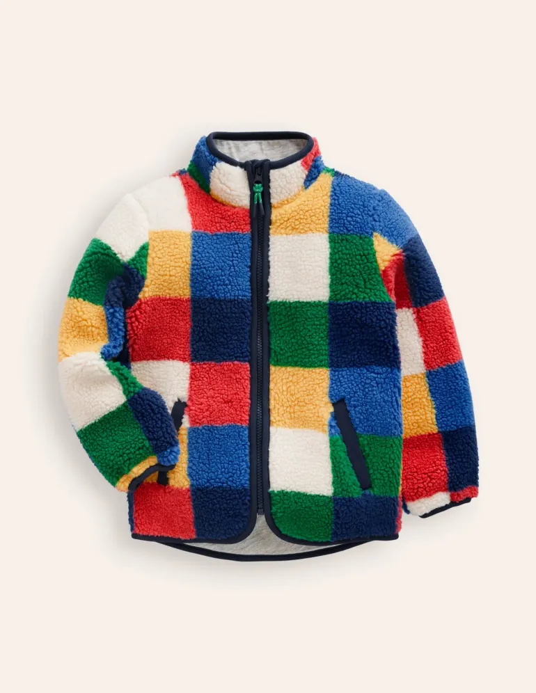 Cosy Borg Jacket-Multi Check-Boden New