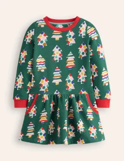Cosy Printed Sweatshirt Dress-Jewel Green Christmas Trees-Boden Outlet
