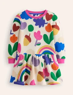 Cosy Printed Sweatshirt Dress-Multi Rainbow Collage-Boden Sale