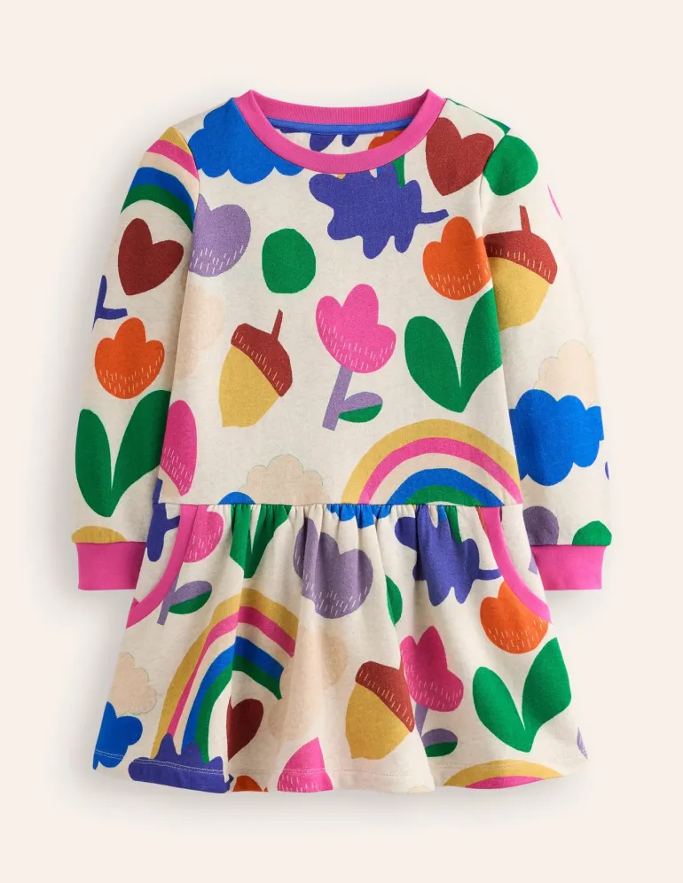 Cosy Printed Sweatshirt Dress-Multi Rainbow Collage-Boden Sale