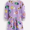 Cosy Printed Sweatshirt Dress-Aster Purple Flower Cat-Boden Hot