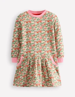 Cosy Printed Sweatshirt Dress-Chalk Pink Wild Rose-Boden Cheap