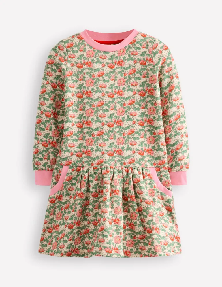 Cosy Printed Sweatshirt Dress-Chalk Pink Wild Rose-Boden Cheap