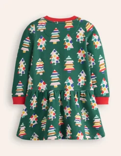 Cosy Printed Sweatshirt Dress-Jewel Green Christmas Trees-Boden Outlet