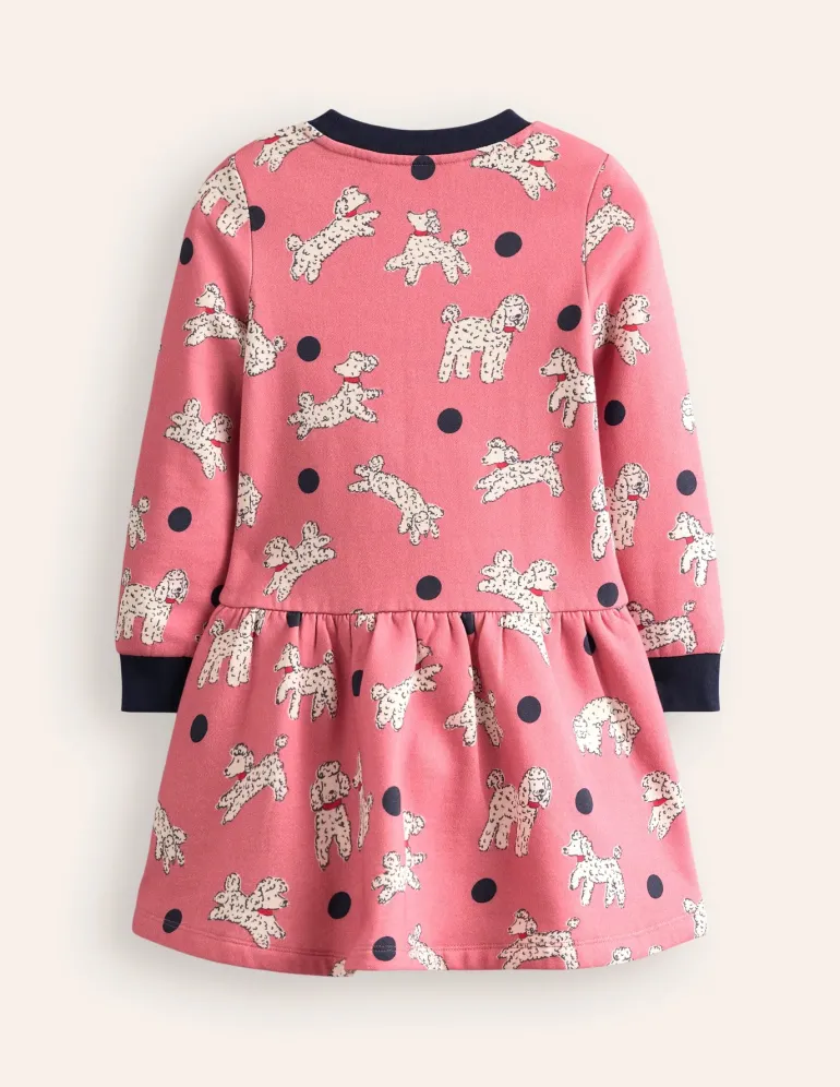 Cosy Printed Sweatshirt Dress-Almond Pink Poodles-Boden Flash Sale