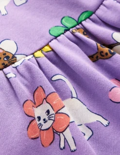 Cosy Printed Sweatshirt Dress-Aster Purple Flower Cat-Boden Hot