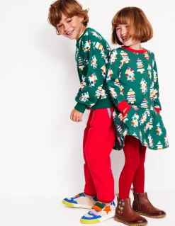 Cosy Printed Sweatshirt Dress-Jewel Green Christmas Trees-Boden Outlet