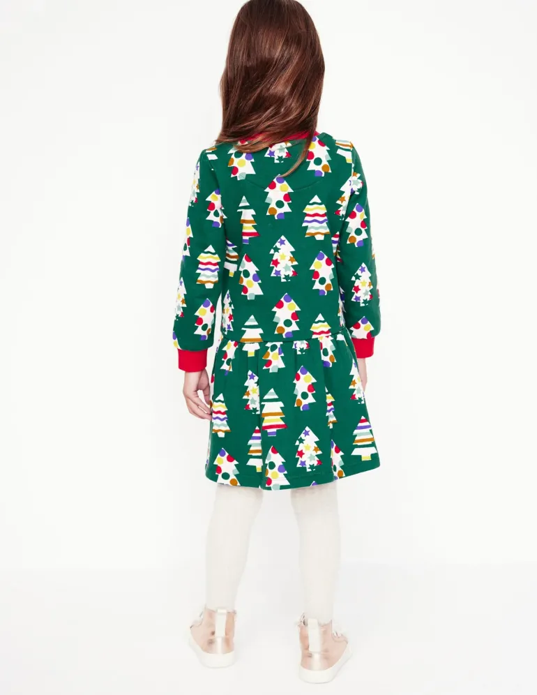 Cosy Printed Sweatshirt Dress-Jewel Green Christmas Trees-Boden Outlet