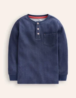 Cosy Waffle Henley T-Shirt-College Navy Marl-Boden Best Sale