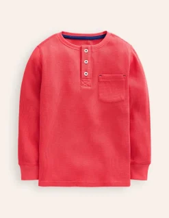 Cosy Waffle Henley T-Shirt-Jam Red-Boden Cheap