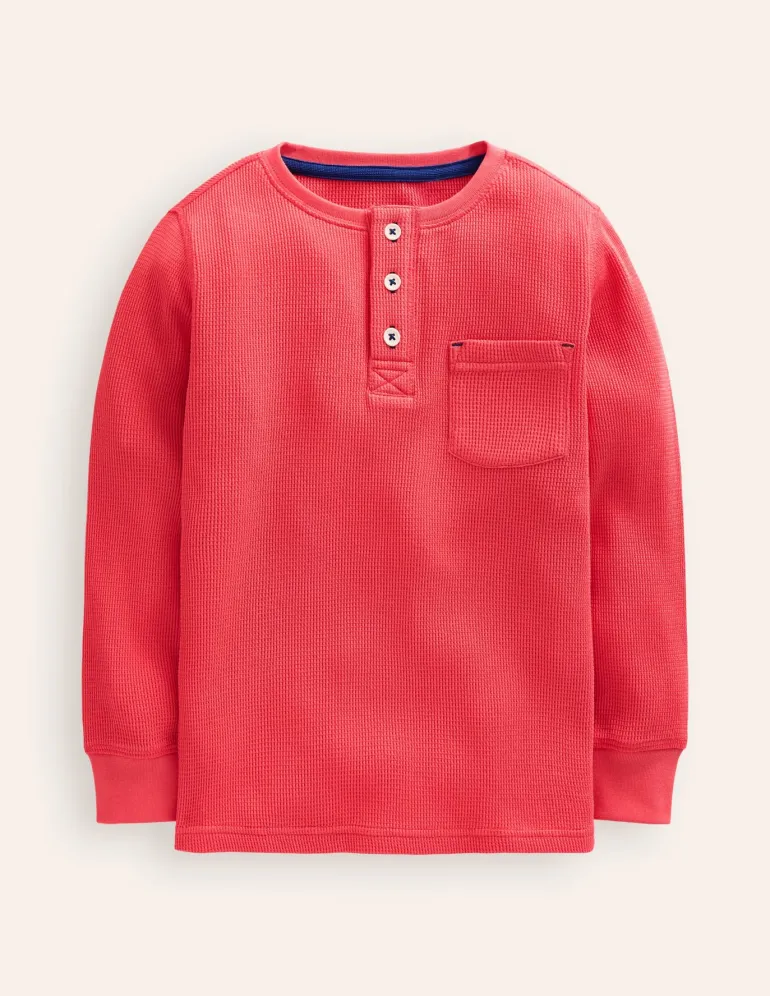 Cosy Waffle Henley T-Shirt-Jam Red-Boden Cheap