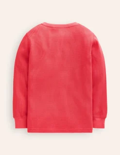 Cosy Waffle Henley T-Shirt-Jam Red-Boden Cheap