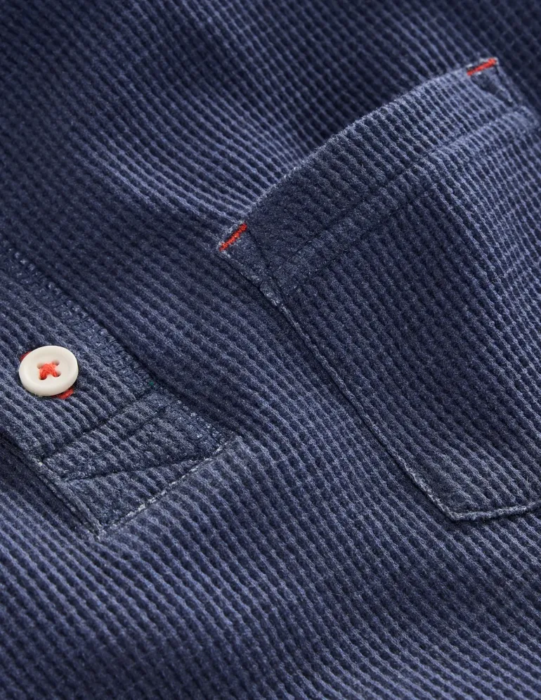 Cosy Waffle Henley T-Shirt-College Navy Marl-Boden Best Sale