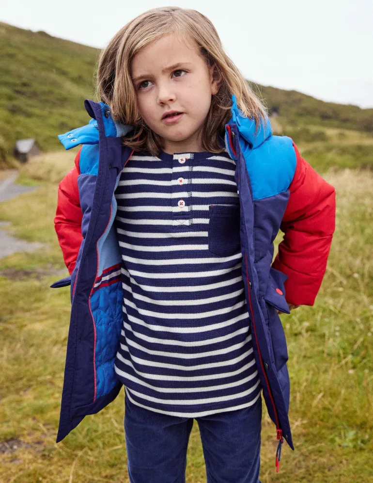 Cosy Waffle Henley T-Shirt-College Navy and Ivory Stripe-Boden Fashion