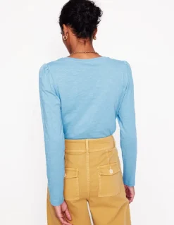 Cotton Crew Long Sleeve Top-Duck Egg Blue-Boden Outlet