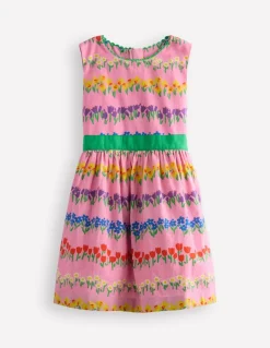 Cotton Linen Vintage Dress-Pink Spring Floral Stripe-Boden Hot