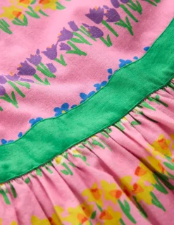 Cotton Linen Vintage Dress-Pink Spring Floral Stripe-Boden Hot