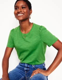 Cotton Puff Sleeve T-Shirt-Paradise Green-Boden Shop