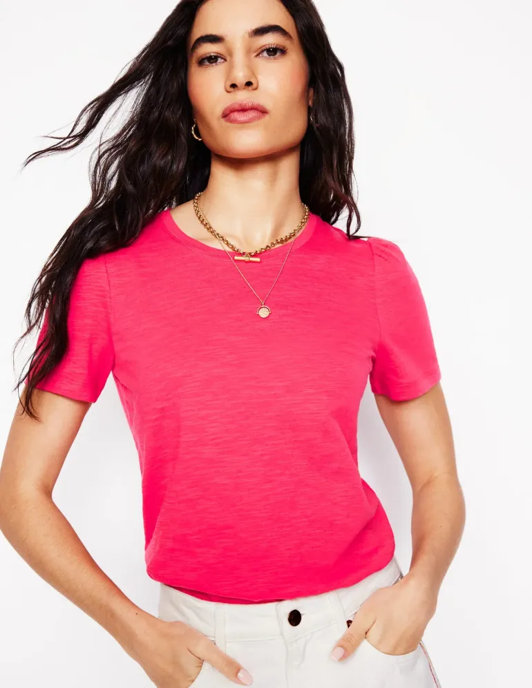 Cotton Puff Sleeve T-Shirt-Camelia Pink-Boden Outlet