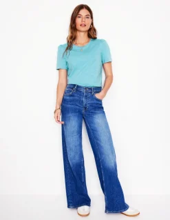 Cotton Puff Sleeve T-Shirt-Duck Egg Blue-Boden Cheap