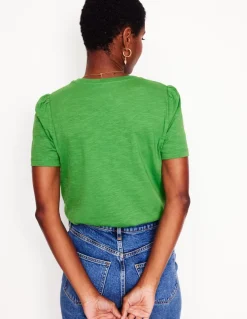 Cotton Puff Sleeve T-Shirt-Paradise Green-Boden Shop