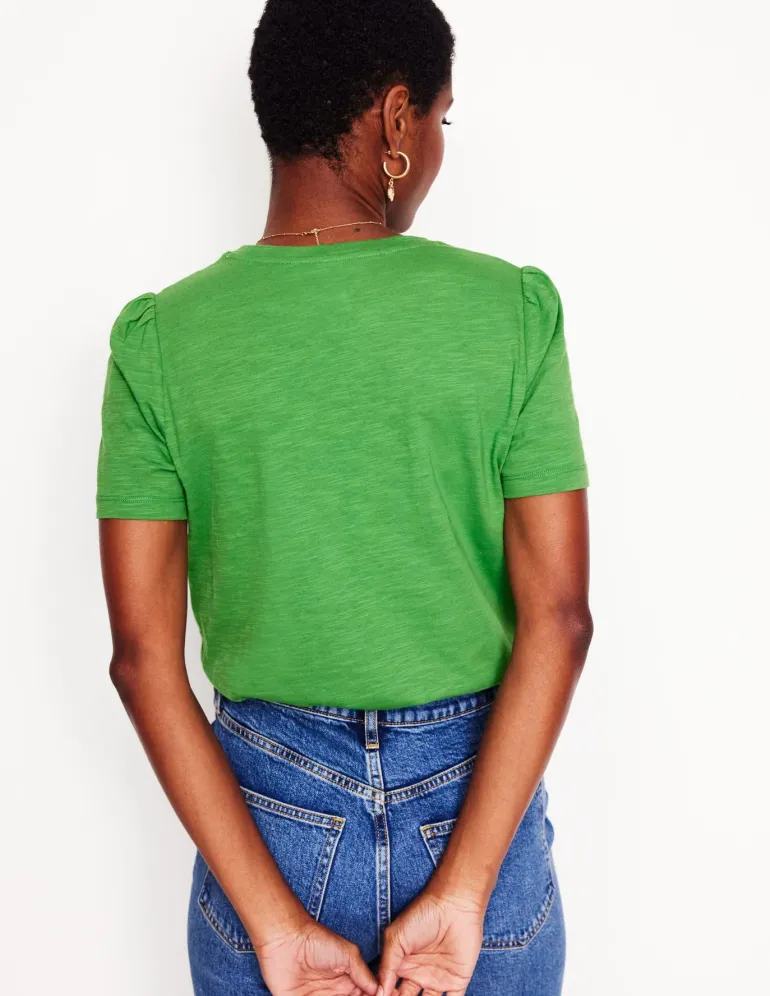 Cotton Puff Sleeve T-Shirt-Paradise Green-Boden Shop