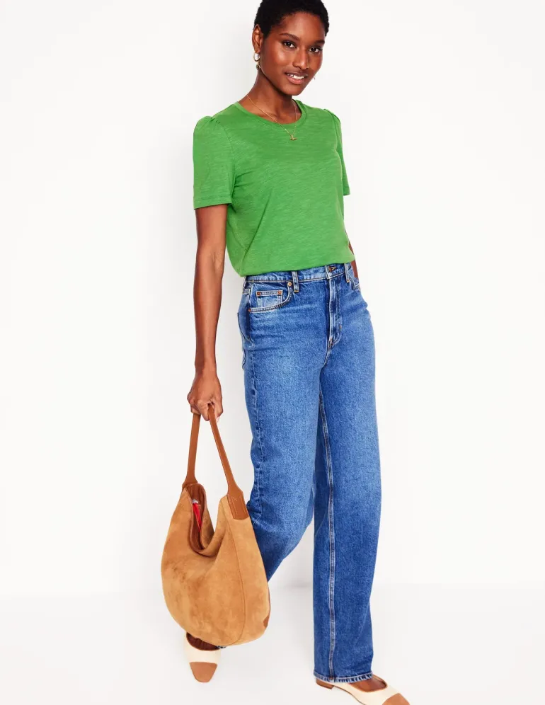 Cotton Puff Sleeve T-Shirt-Paradise Green-Boden Shop