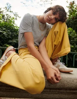 Cotton Puff Sleeve T-Shirt-Ivory, Navy Stripe-Boden Outlet