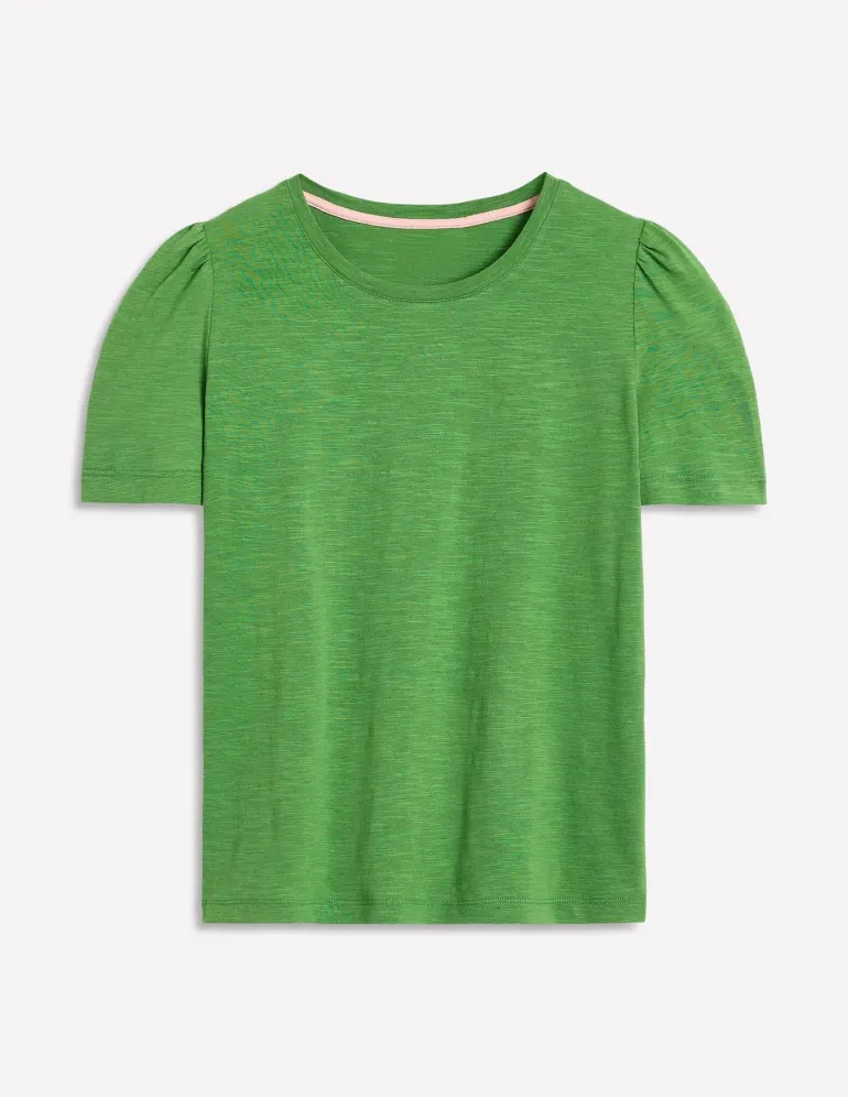 Cotton Puff Sleeve T-Shirt-Paradise Green-Boden Shop