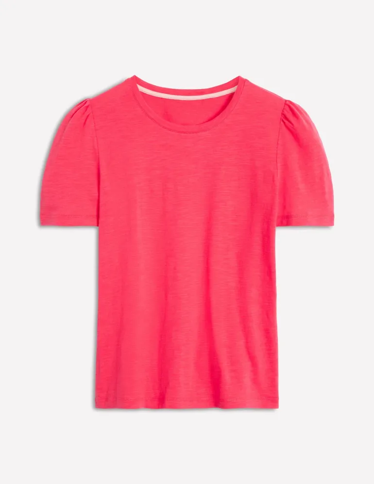 Cotton Puff Sleeve T-Shirt-Camelia Pink-Boden Outlet