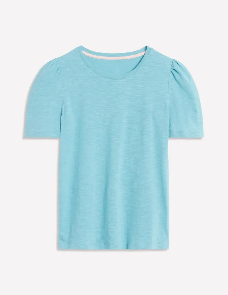 Cotton Puff Sleeve T-Shirt-Duck Egg Blue-Boden Cheap