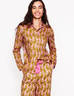 Cotton Sateen Pajama Shirt-Ceylon Yellow, Tiger-Boden Best