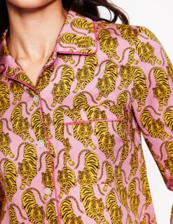 Cotton Sateen Pajama Shirt-Ceylon Yellow, Tiger-Boden Best