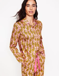 Cotton Sateen Pajama Shirt-Ceylon Yellow, Tiger-Boden Best