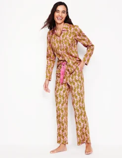 Cotton Sateen Pajama Trousers-Ceylon Yellow, Tiger-Boden Flash Sale