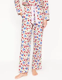 Cotton Sateen Pajama Trousers-Ivory, Heart Flutter-Boden Fashion