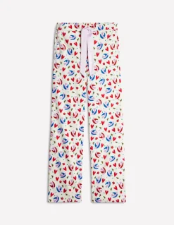 Cotton Sateen Pajama Trousers-Ivory, Heart Flutter-Boden Fashion