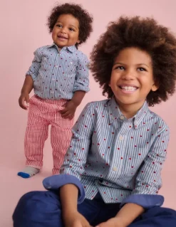 Cotton Shirt-Blue Seersucker Hearts-Boden Fashion