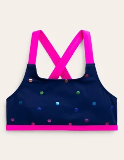 Cross-back Bikini Top-Navy Rainbow Confetti Spot-Boden Outlet